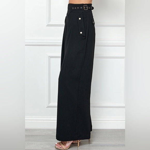 Alamia Black Wide Leg Pocketed Buckled Trousers Pant - Picture 4 of 9